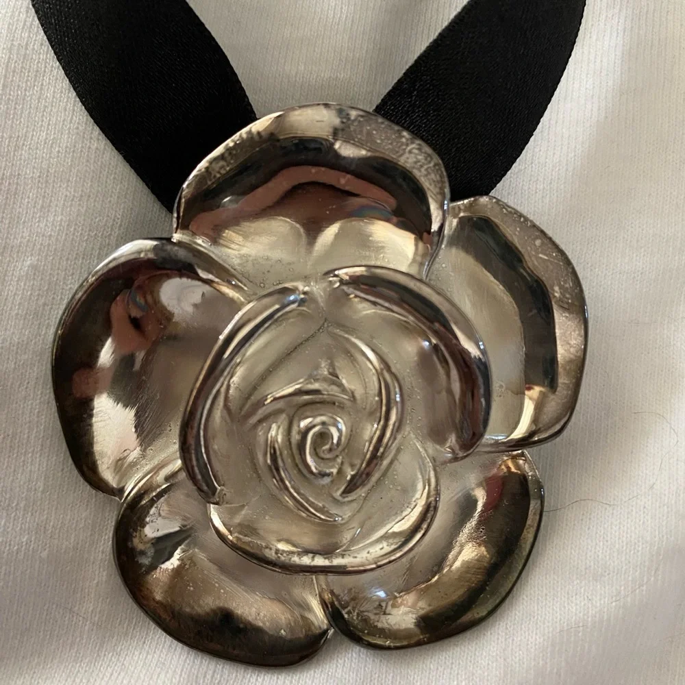 Vintage Milor Italy 925 Silver 2.25" Rose Pendant - Picture 4 of 4